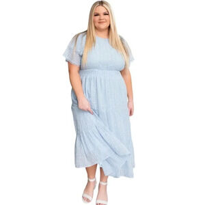 Lena & Lou Elena Light Blue Midi Tier Cottagecore Lace Dress 1X